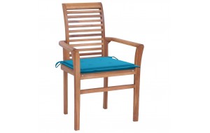 Καρέκλες Τραπεζαρίας 6 τεμ. Μασίφ Ξύλο Teak & Μπλε Μαξιλάρια