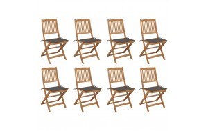 Καρέκλες Εξ. Χώρου Πτυσσόμενες 8 τεμ. Ξύλο Ακακίας & Μαξιλάρια