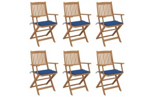 Καρέκλες Κήπου Πτυσσόμενες 6 τεμ Μασίφ Ξύλο Ακακίας & Μαξιλάρια