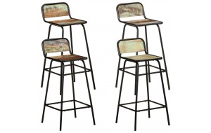 Καρέκλες μπαρ vintage σετ τεσσάρων τεμαχίων από μασίφ ανακυκλωμένο ξύλο 44x44x84 εκ