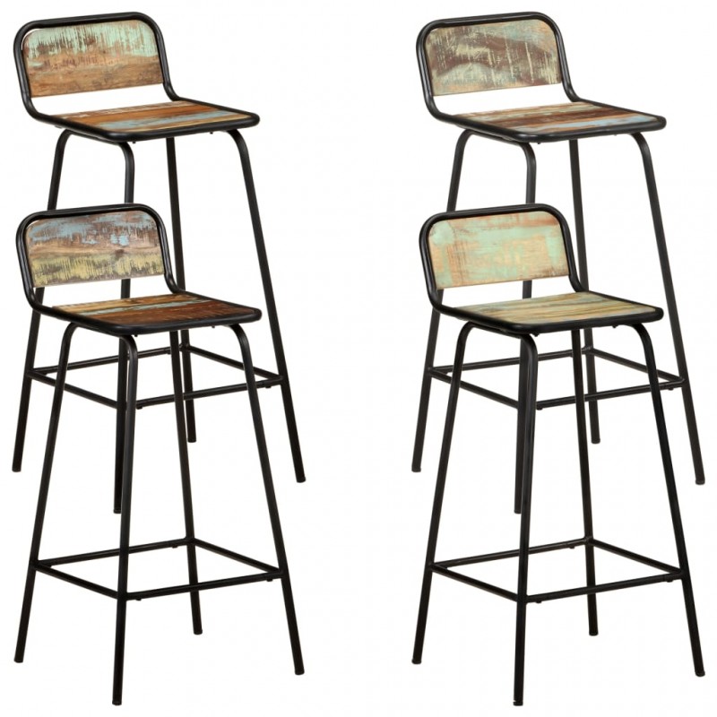 Καρέκλες μπαρ vintage σετ τεσσάρων τεμαχίων από μασίφ ανακυκλωμένο ξύλο 44x44x84 εκ