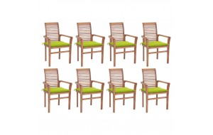 Καρέκλες Τραπεζαρίας 8 τεμ. Ξύλο Teak & Φωτ. Πράσινα Μαξιλάρια