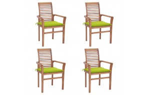 Καρέκλες Τραπεζαρίας 4 τεμ. Ξύλο Teak Φωτεινά Πράσινα Μαξιλάρια