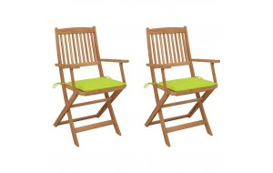 Καρέκλες Κήπου Πτυσσόμενες 2 τεμ Μασίφ Ξύλο Ακακίας & Μαξιλάρια