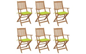 Καρέκλες Κήπου Πτυσσόμενες 6 τεμ Μασίφ Ξύλο Ακακίας & Μαξιλάρια