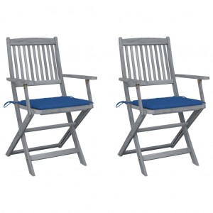 Καρέκλες Εξωτ. Χώρου Πτυσ. δύο τεμάχια Μασίφ Ξύλο Ακακίας & Μαξιλάρια