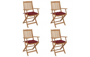 Καρέκλες Κήπου Πτυσσόμενες 4 τεμ. από Ξύλο Ακακίας με Μαξιλάρια