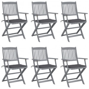 Καρέκλες Εξωτ. Χώρου Πτυσσόμενες 6 τεμ Ξύλο Ακακίας & Μαξιλάρια
