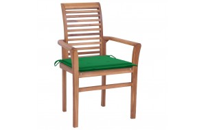 Καρέκλες Τραπεζαρίας 8 τεμ. Μασίφ Ξύλο Teak & Πράσινα Μαξιλάρια
