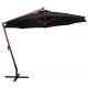Ομπρέλα κρεμαστή μαύρη με ιστό από μασίφ ξύλο ελάτης 3,5x2,9 μ