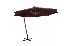Ομπρέλα κρεμαστή μπορντό με ιστό από μασίφ ξύλο ελάτης 3,5x2,9 μ