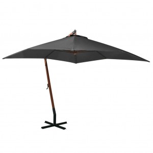 Ομπρέλα κρεμαστή με ιστό ανθρακί από μασίφ ξύλο ελάτης 3x3 μ