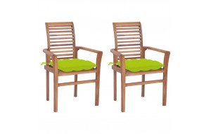 Καρέκλες Τραπεζαρίας 2 τεμ. Ξύλο Teak & Φωτ. Πράσινα Μαξιλάρια