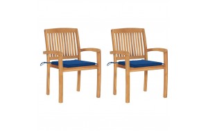 Καρέκλες Κήπου 2 τεμ. από Μασίφ Ξύλο Teak & Μπλε Ρουά Μαξιλάρια