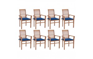 Καρέκλες Τραπεζαρίας 8 τεμ. από Ξύλο Teak & Μπλε Ρουά Μαξιλάρια