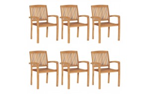 Καρέκλες Κήπου Στοιβαζόμενες 6 τεμ. Μασίφ Ξύλο Teak & Μαξιλάρια