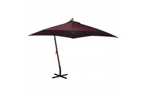 Ομπρέλα κρεμαστή μπορντό με ιστό από μασίφ ξύλο ελάτης 3x3 μ