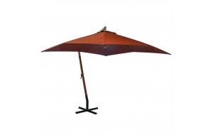 Ομπρέλα Κρεμαστή με Ιστό Τερακότα 3 x 3 μ. Μασίφ Ξύλο Ελάτης