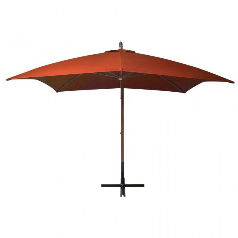 Ομπρέλα Κρεμαστή με Ιστό Τερακότα 3 x 3 μ. Μασίφ Ξύλο Ελάτης