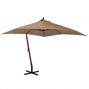 Ομπρέλα κρεμαστή σε χρώμα taupe με ιστό από μασίφ ξύλο ελάτης 3x3 μ