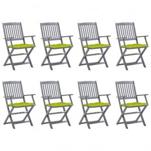  Καρέκλες Εξ. Χώρου Πτυσσόμενες 8 τεμ. Ξύλο Ακακίας & Μαξιλάρια