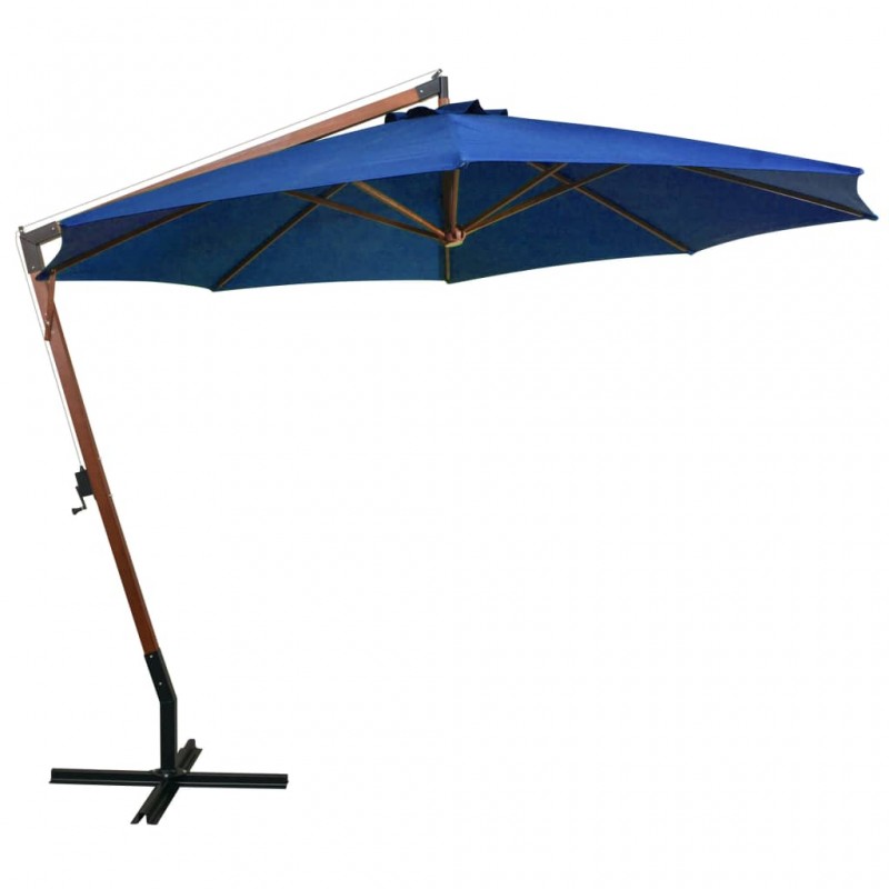 Ομπρέλα κρεμαστή μπλε με ιστό από μασίφ ξύλο ελάτης 3,5x2,9 μ
