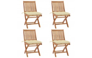 Καρέκλες κήπου πτυσσόμενες σετ 4 τεμαχίων από μασίφ ξύλο teak με μαξιλάρια