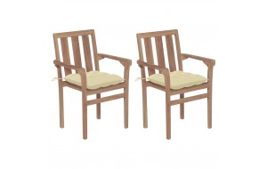 Καρέκλες Κήπου 2 τεμ. από Μασίφ Ξύλο Teak Λευκά Κρεμ Μαξιλάρια