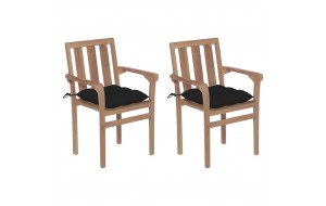 Καρέκλες Κήπου 2 τεμ. από Μασίφ Ξύλο Teak με Μαύρα Μαξιλάρια