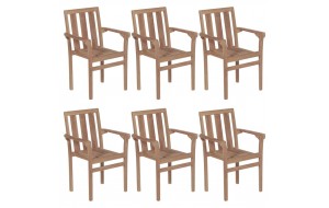 Καρέκλες Κήπου Στοιβαζόμενες 6 τεμ. Μασίφ Ξύλο Teak & Μαξιλάρια