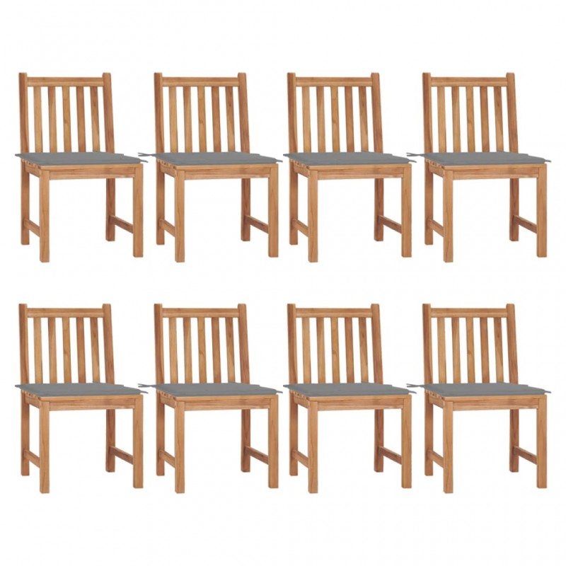 Καρέκλες Κήπου 8 Τεμαχίων από Μασίφ Ξύλο Teak με Μαξιλάρια