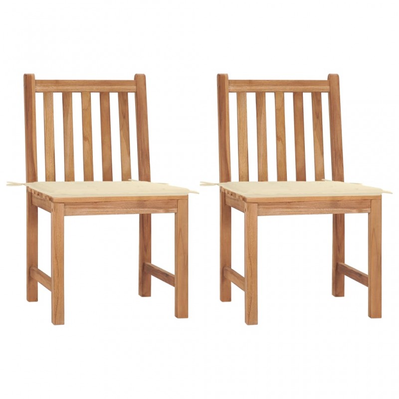 Καρέκλες κήπου σετ δύο τεμαχίων από μασίφ ξύλο teak με μαξιλάρια
