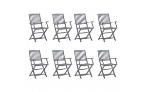  Καρέκλες Εξ. Χώρου Πτυσσόμενες 8 τεμ. Ξύλο Ακακίας με Μαξιλάρια