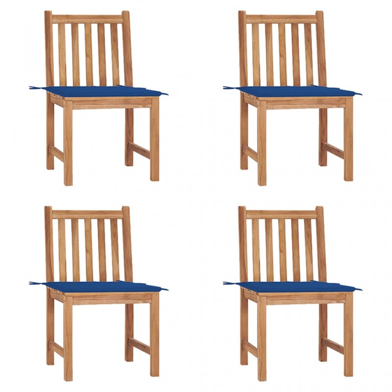 Καρέκλες κήπου  μασίφ ξύλο teak με γαλάζια μαξιλάρια 4 τεμ
