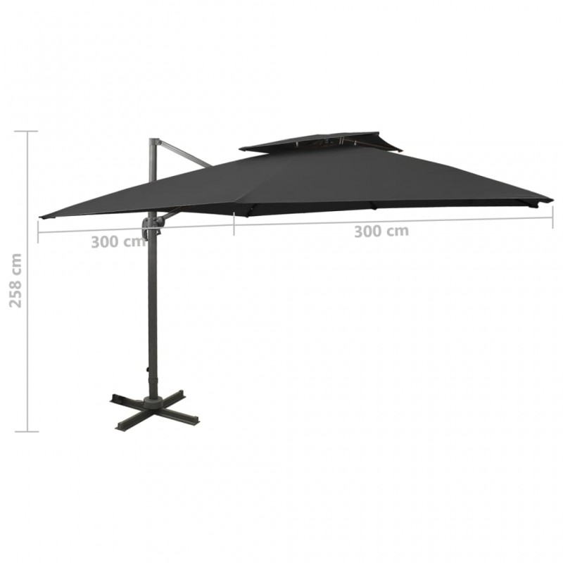 Ομπρέλα κρεμαστή με διπλή οροφή μαύρη 300x300 εκ