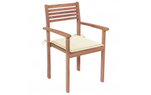 Καρέκλες κήπου από μασίφ ξύλο teak με Κρεμ μαξιλάρια 4 τεμ