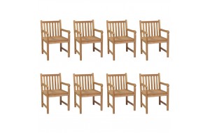 Καρέκλες κήπου από μασίφ ξύλο teak μεμπλε μαξιλάρια 8 τεμ