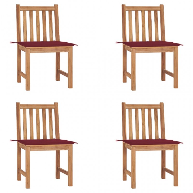 Καρέκλες κήπου από μασίφ ξύλο teak με μαξιλάρια 4 τεμ