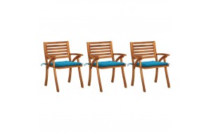 Καρέκλες Τραπεζαρίας Κήπου 3 τεμ Μασίφ Ξύλο Ακακίας + Μαξιλάρια