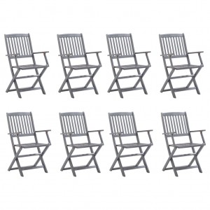  Καρέκλες Εξ. Χώρου Πτυσσόμενες 8 τεμ. Ξύλο Ακακίας με Μαξιλάρια