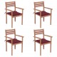 Καρέκλες Κήπου 4 τεμ. από Μασίφ Ξύλο Teak με Μπορντό Μαξιλάρια