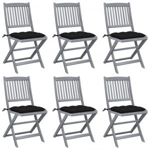  Καρέκλες Εξ. Χώρου Πτυσσόμενες 6 τεμ. Ξύλο Ακακίας & Μαξιλάρια