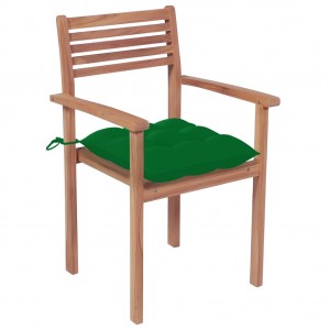 Καρέκλες Κήπου 4 τεμ. από Μασίφ Ξύλο Teak με Πράσινα Μαξιλάρια