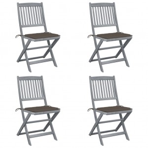 Καρέκλες Εξωτ. Χώρου Πτυσ. 4 τεμ Ξύλο Μασίφ Ακακίας και Μαξιλάρια