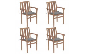 Καρέκλες Κήπου Στοιβαζόμενες 4 τεμ. Μασίφ Ξύλο Teak & Μαξιλάρια