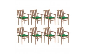 Καρέκλες Κήπου Στοιβαζόμενες 8 τεμ. Μασίφ Ξύλο Teak & Μαξιλάρια