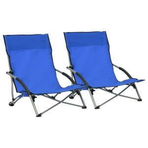  Καρέκλες Παραλίας Πτυσσόμενες 2 τεμ. Μπλε Υφασμάτινες