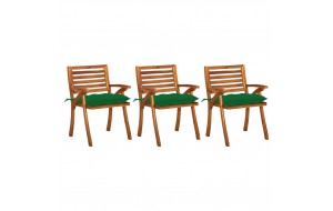 Καρέκλες Τραπεζαρίας Κήπου 3 τεμ Μασίφ Ξύλο Ακακίας & Μαξιλάρια