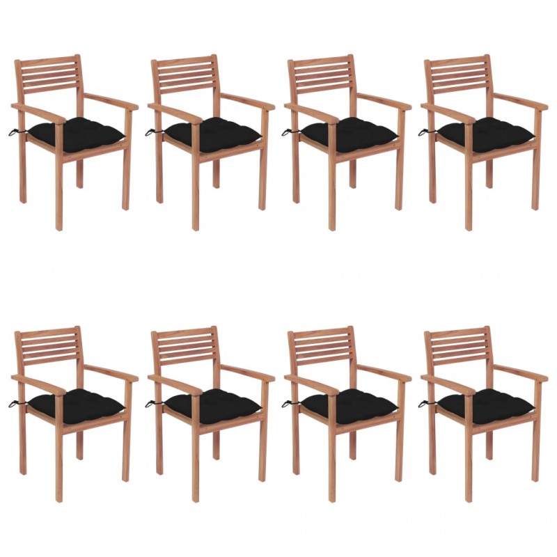 Καρέκλες Κήπου Στοιβαζόμενες 8 τεμ. Μασίφ Ξύλο Teak & Μαξιλάρια