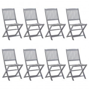  Καρέκλες Εξ. Χώρου Πτυσσόμενες 8 τεμ. Ξύλο Ακακίας & Μαξιλάρια